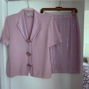 GORGEOUS ST JOHN COUTURE KNIT SEQUIN 2 PIECE JEWELED JACKET SKIRT SUIT 8